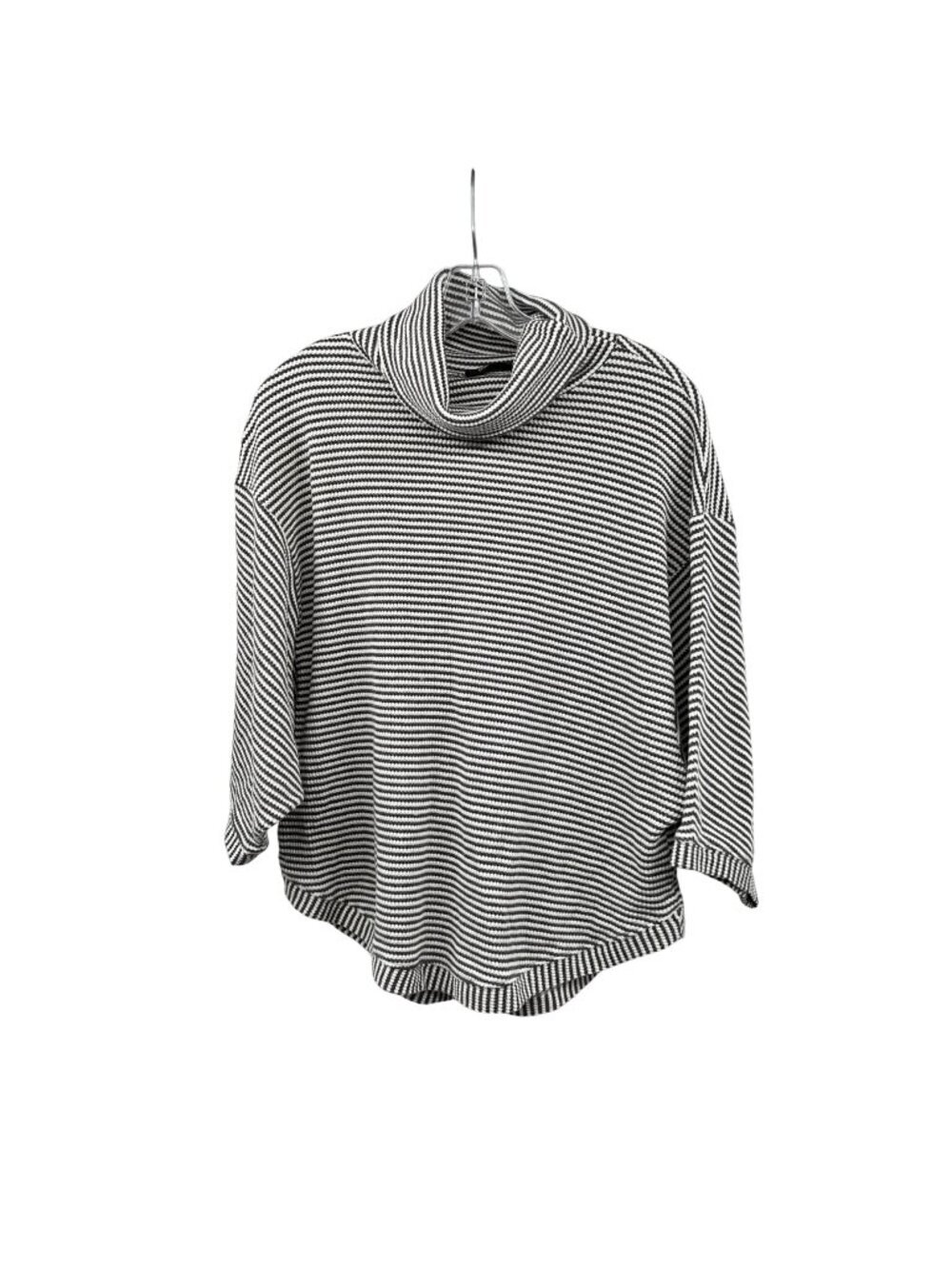 Doe & Rae Womens Striped Knit Top Cowl Neck 3/4 Sleeve White/Gray Size Small